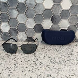Men’s Black Aviator Sunglasses with Navy Case